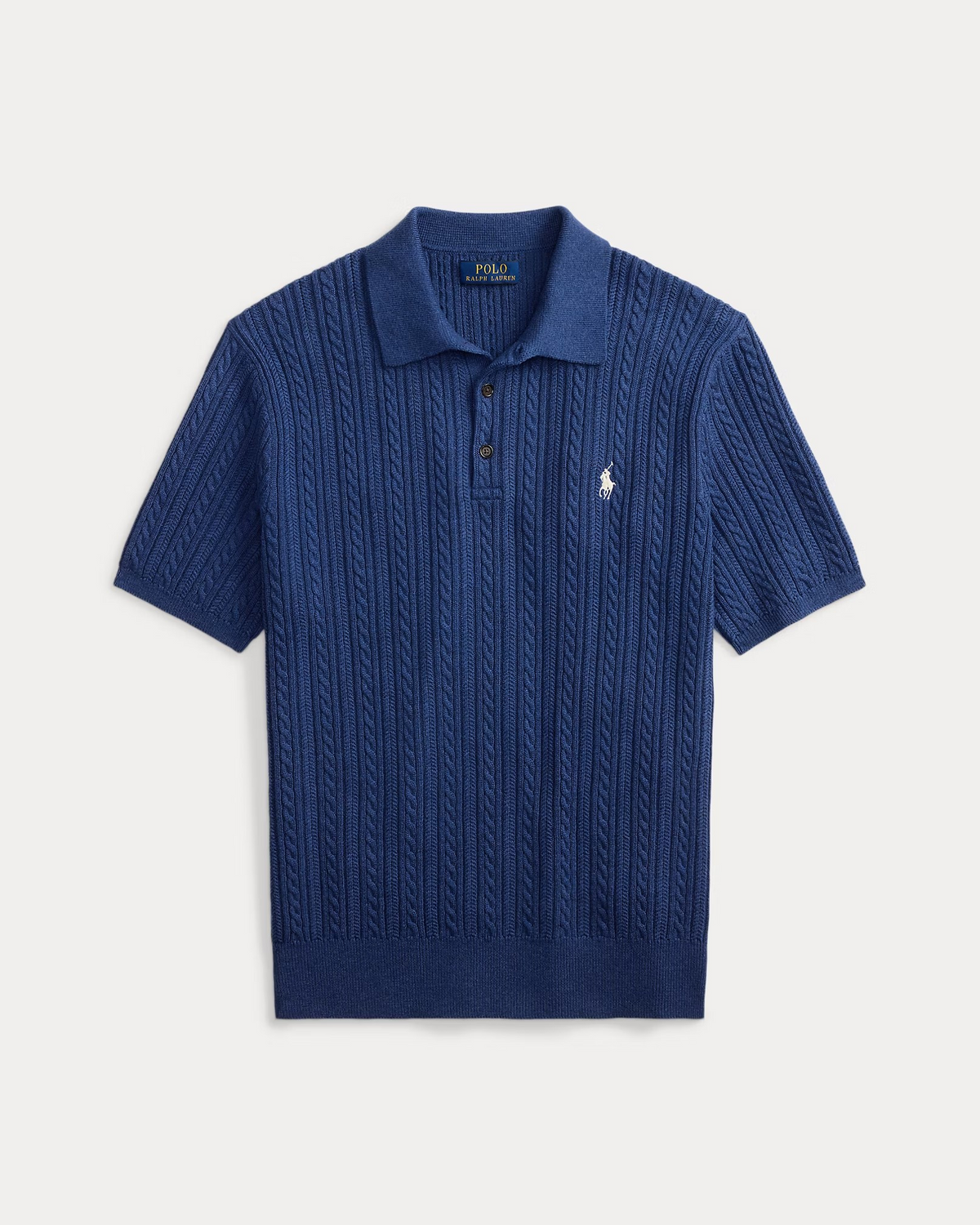 Cable-Knit Cotton Polo Jumper- Rustic Navy Heather