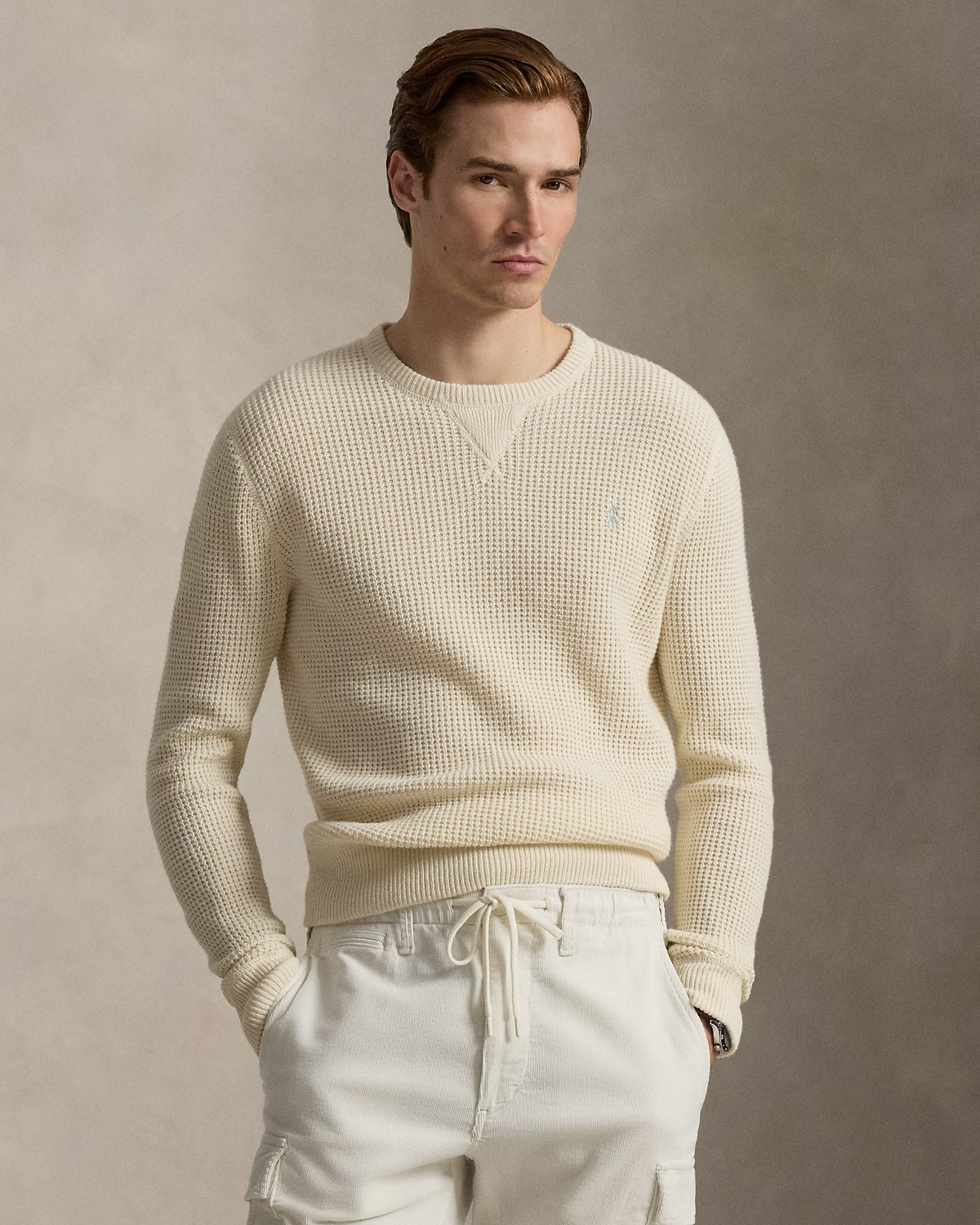 Waffle-Knit Wool-Cotton Jumper - Cream