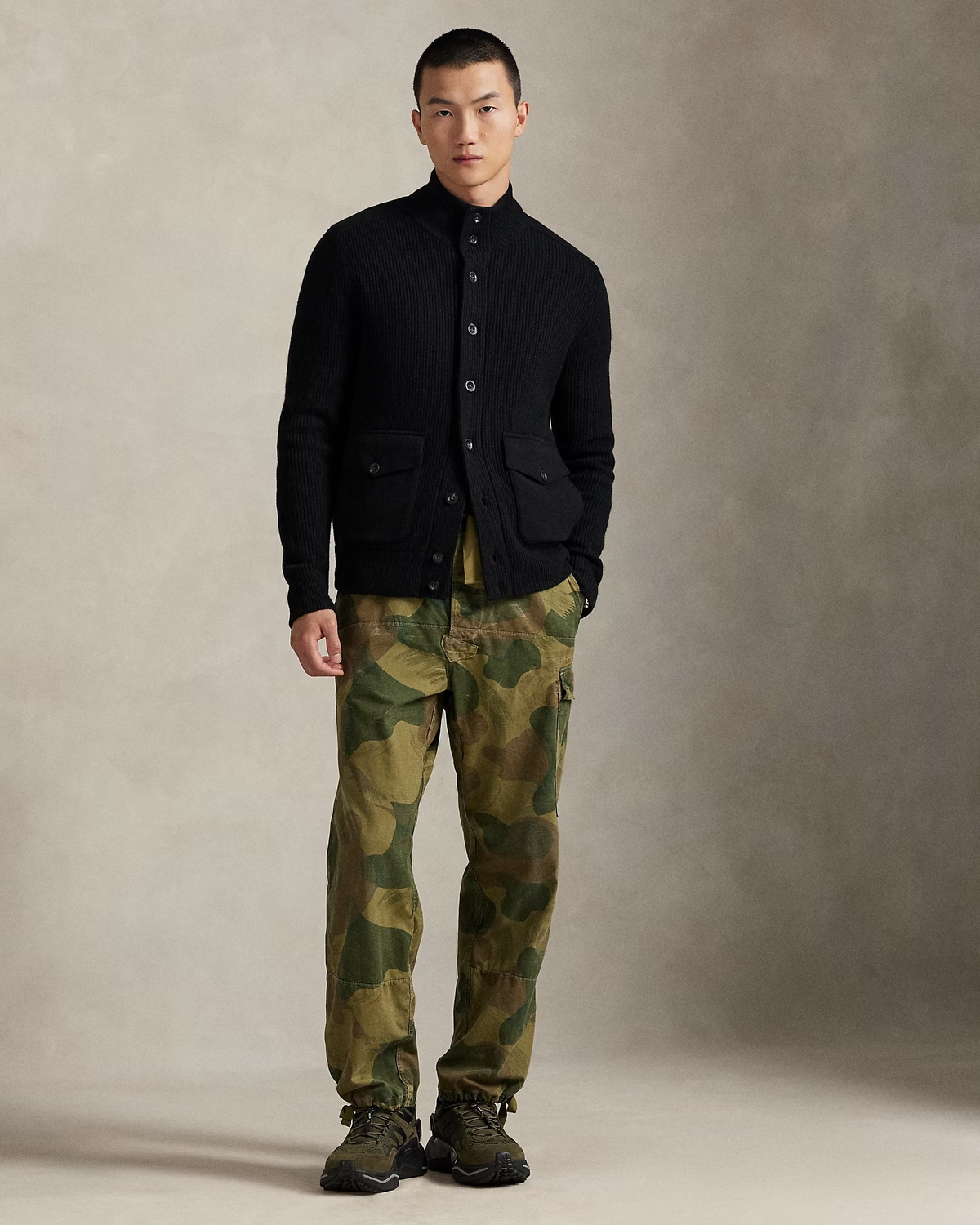 Wool Mockneck Cardigan - Black