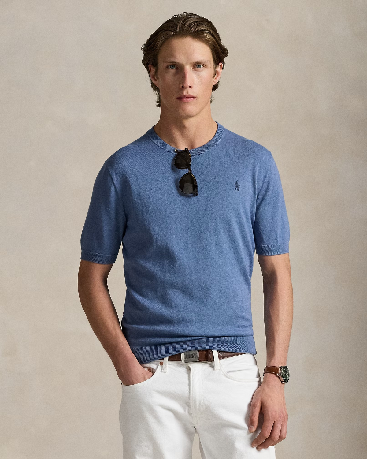 Knitted Short-Sleeve T-Shirt - Capri Blue