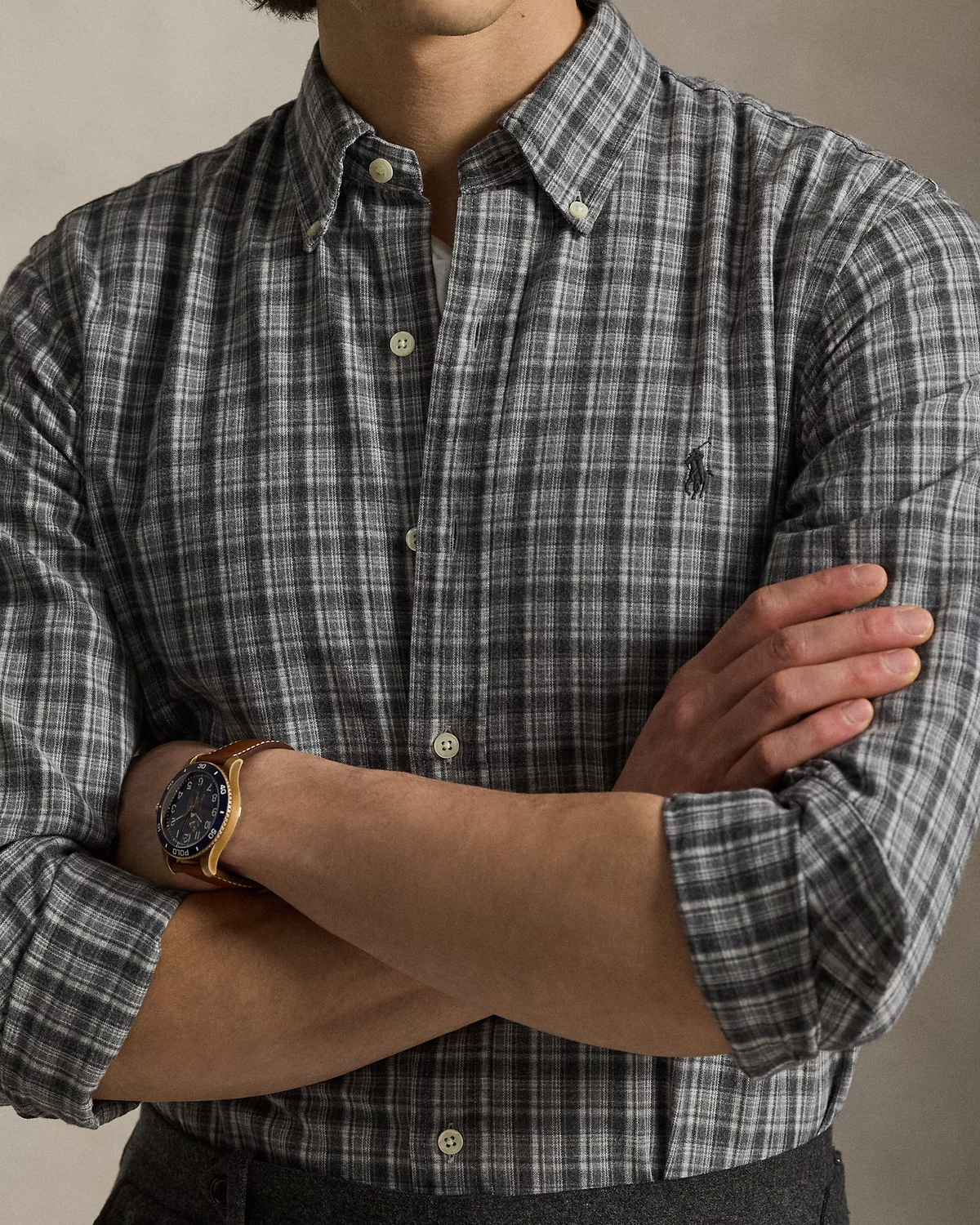 Custom Fit Checked Flannel Shirt- Grey