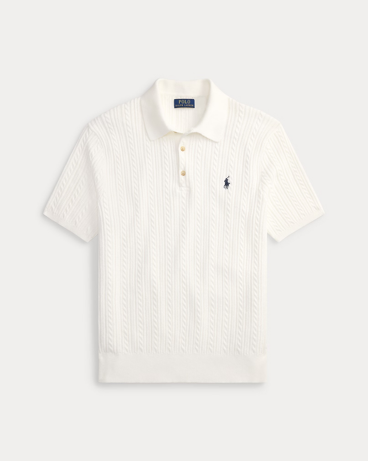 Cable-Knit Cotton Polo Jumper- White