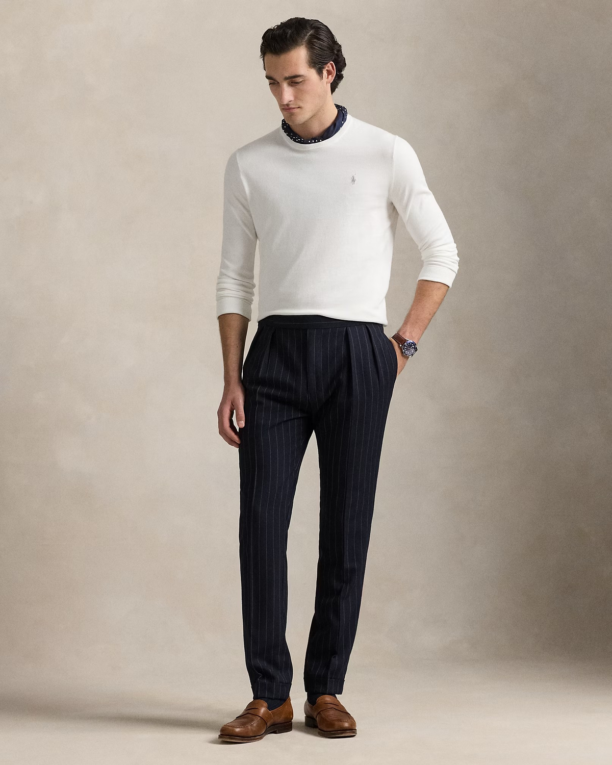 Slim Fit Textured Cotton Jumper - White