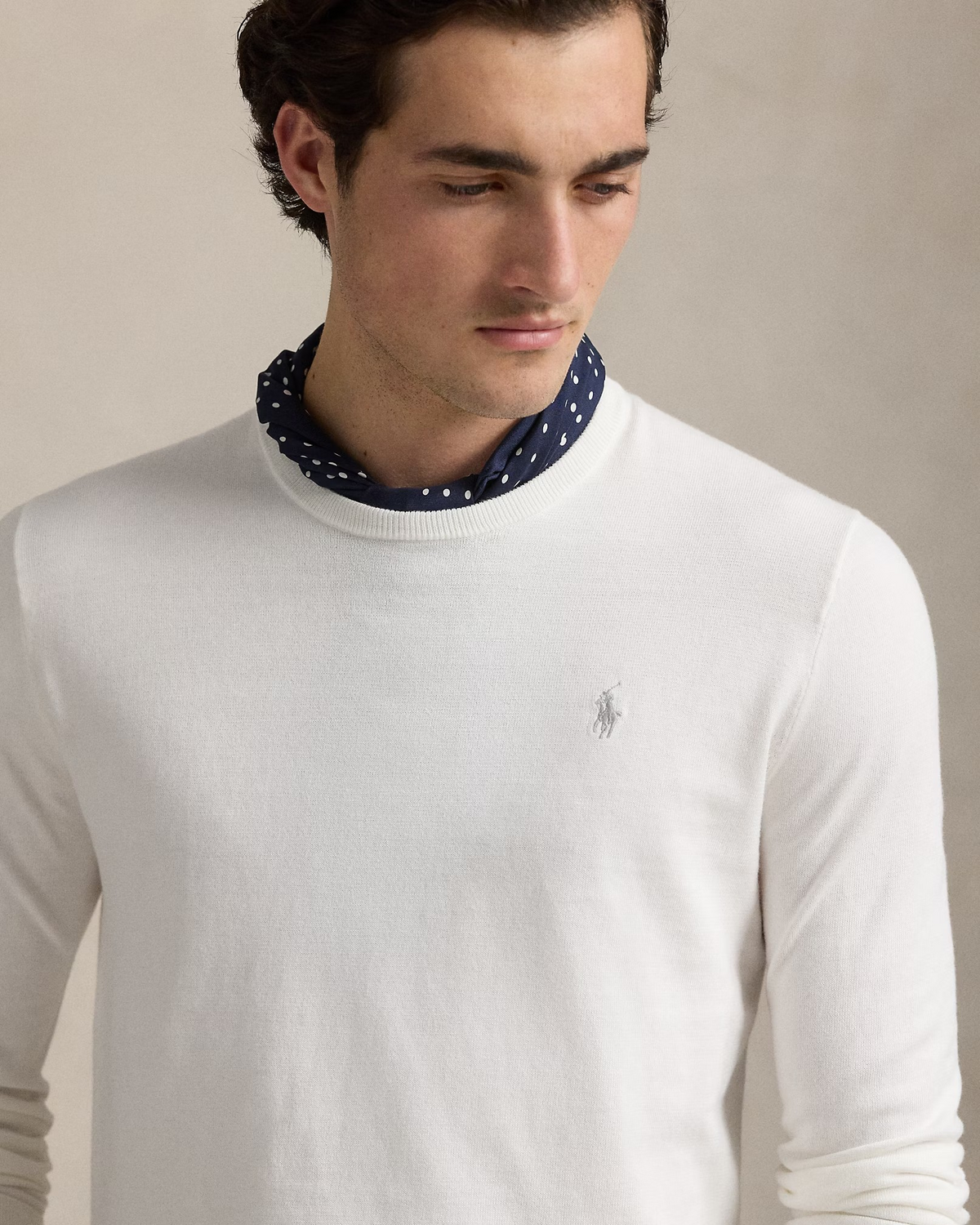 Slim Fit Textured Cotton Jumper - White