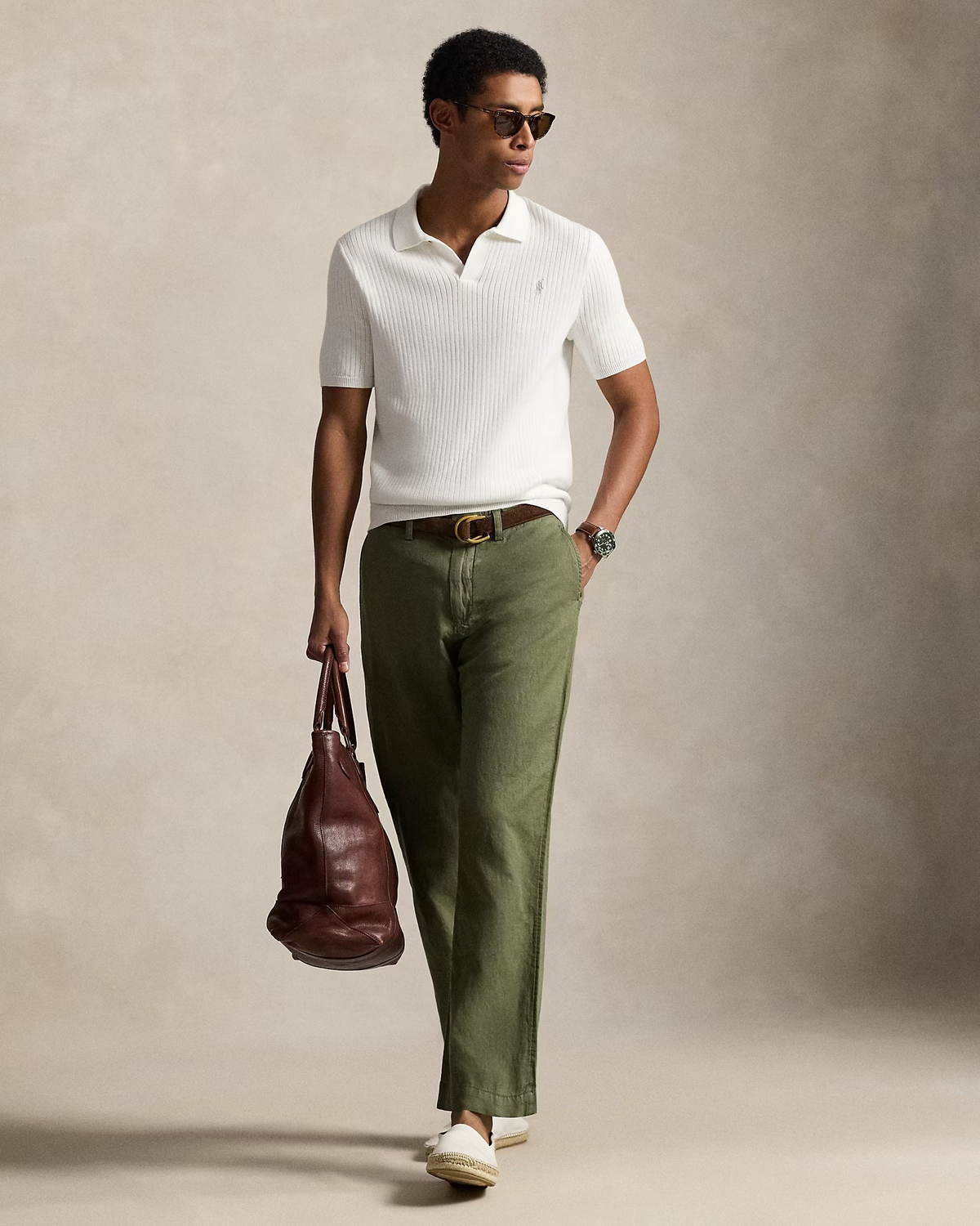 Rib-Knit Cotton Johnny-Collar Polo - White