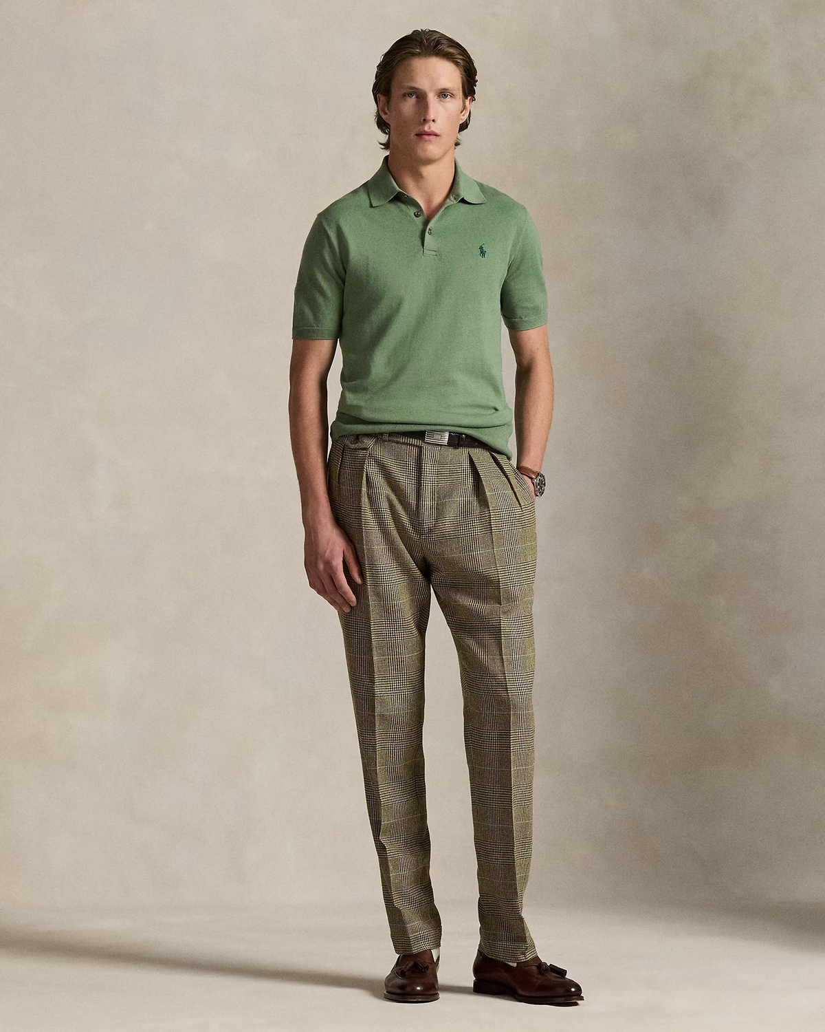 Knitted Short Sleeve Polo - Green