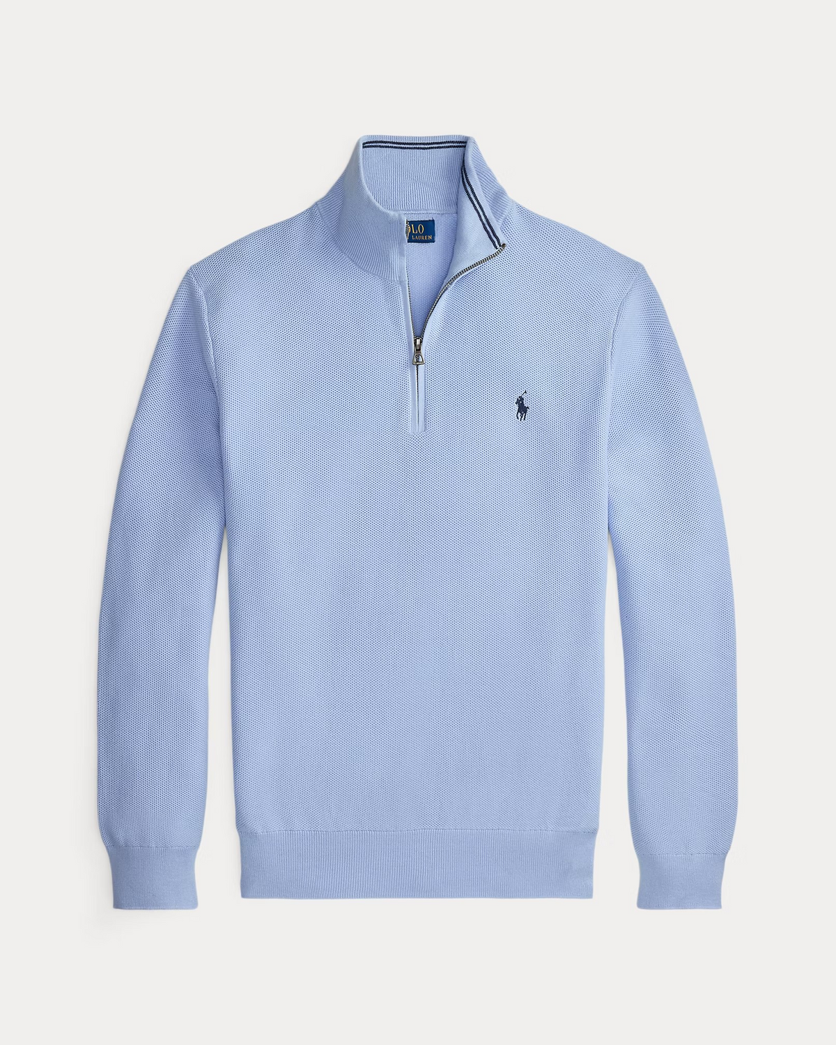 Quarter Zip Textured Mesh Knit Jumper - Sky