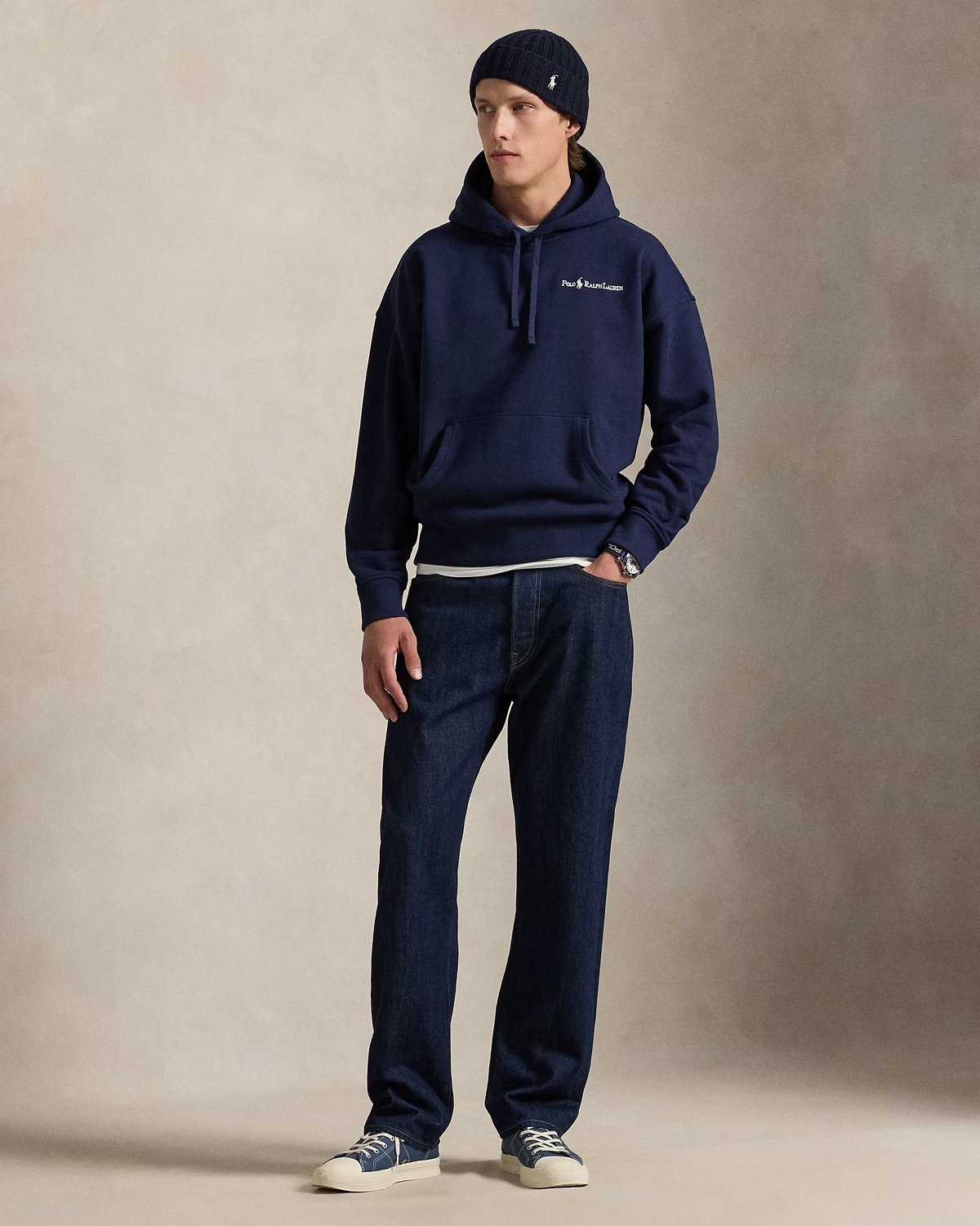 Relaxed Fit Logo Fleece Hoodie - Navy