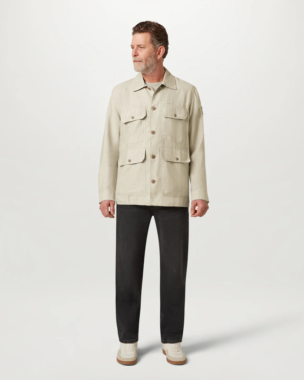 Forge Jacket Tumbled Melange Linen- Dark Sand