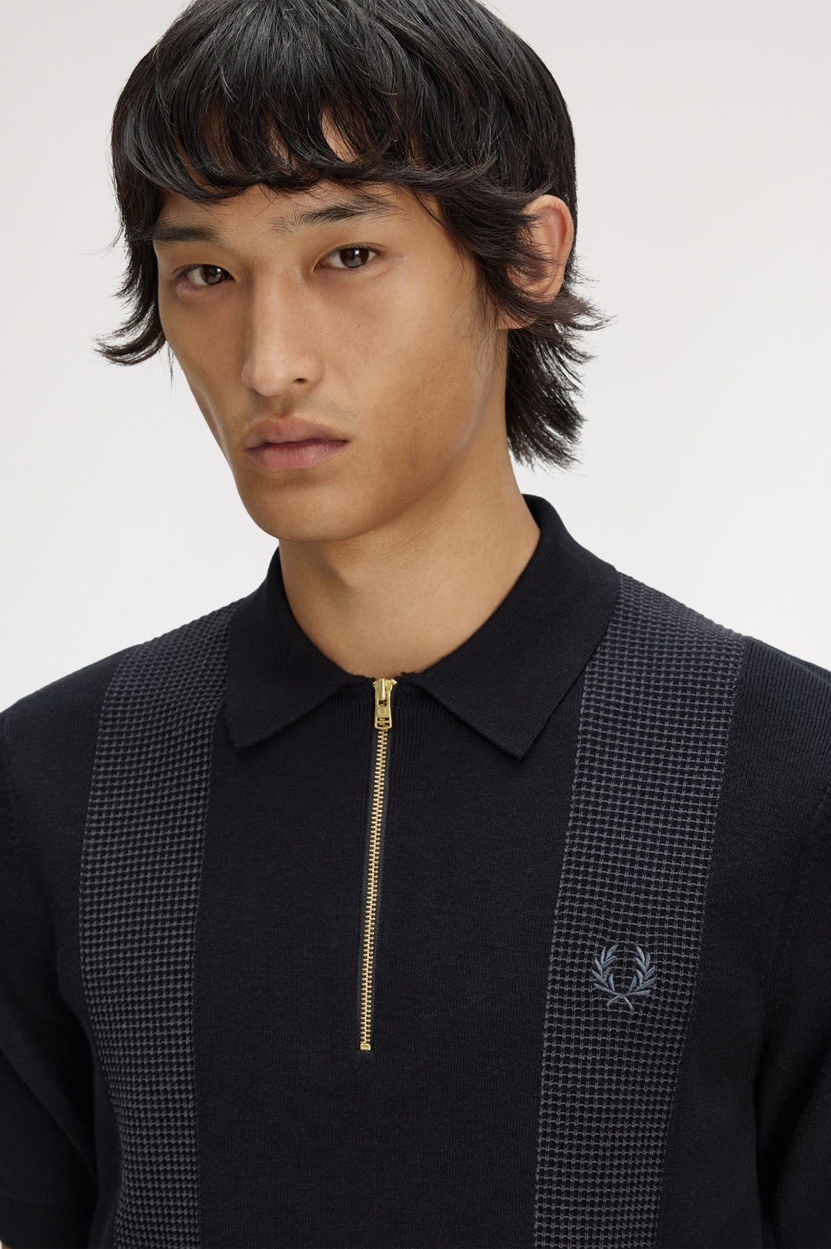 Panel Detail Knitted Shirt- BLACK