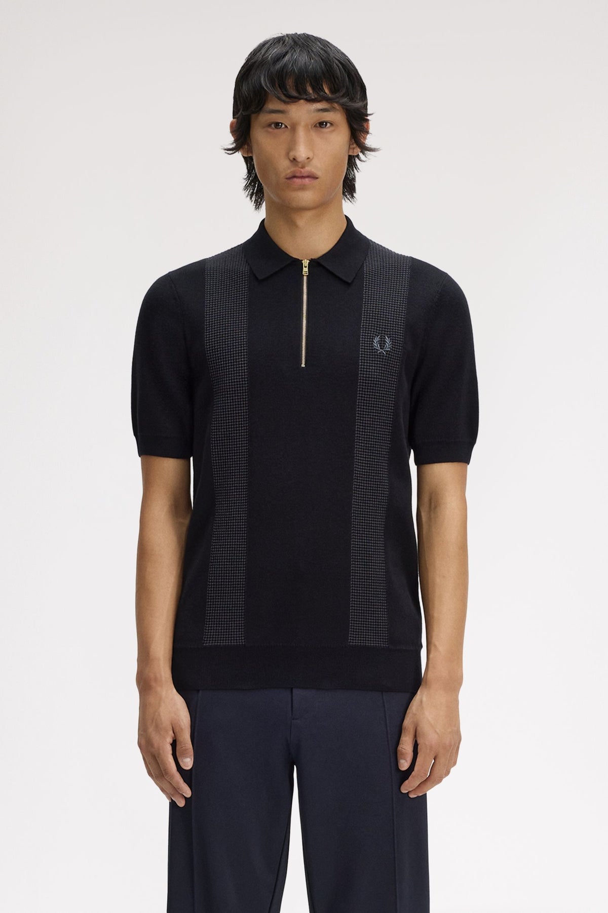Panel Detail Knitted Shirt- BLACK