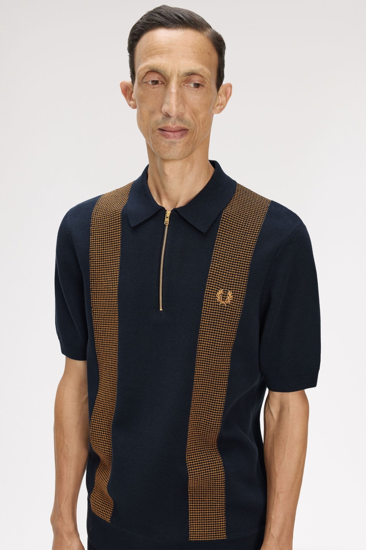 Panel Detail Knitted Shirt- NAVY