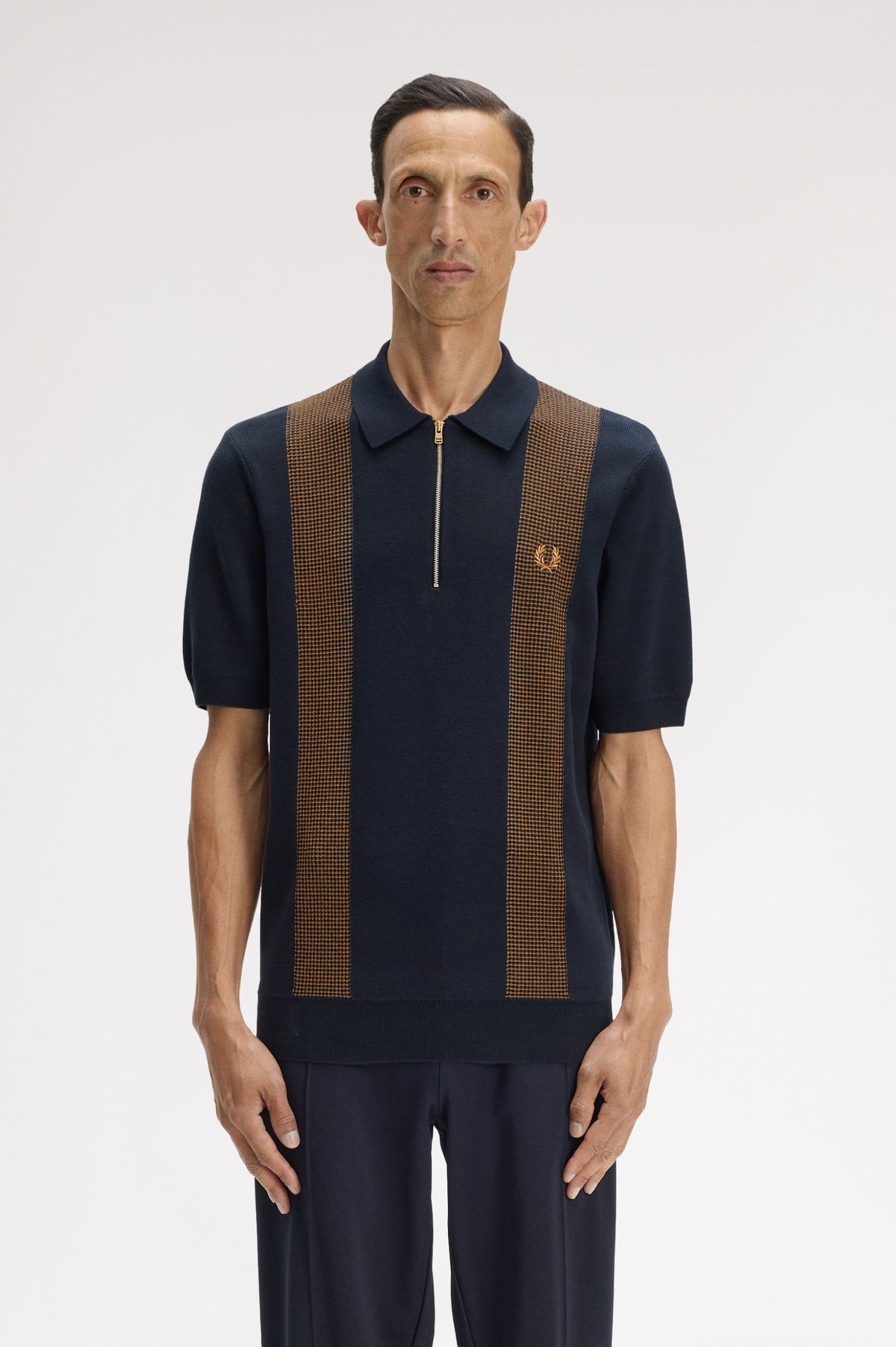 Panel Detail Knitted Shirt- NAVY