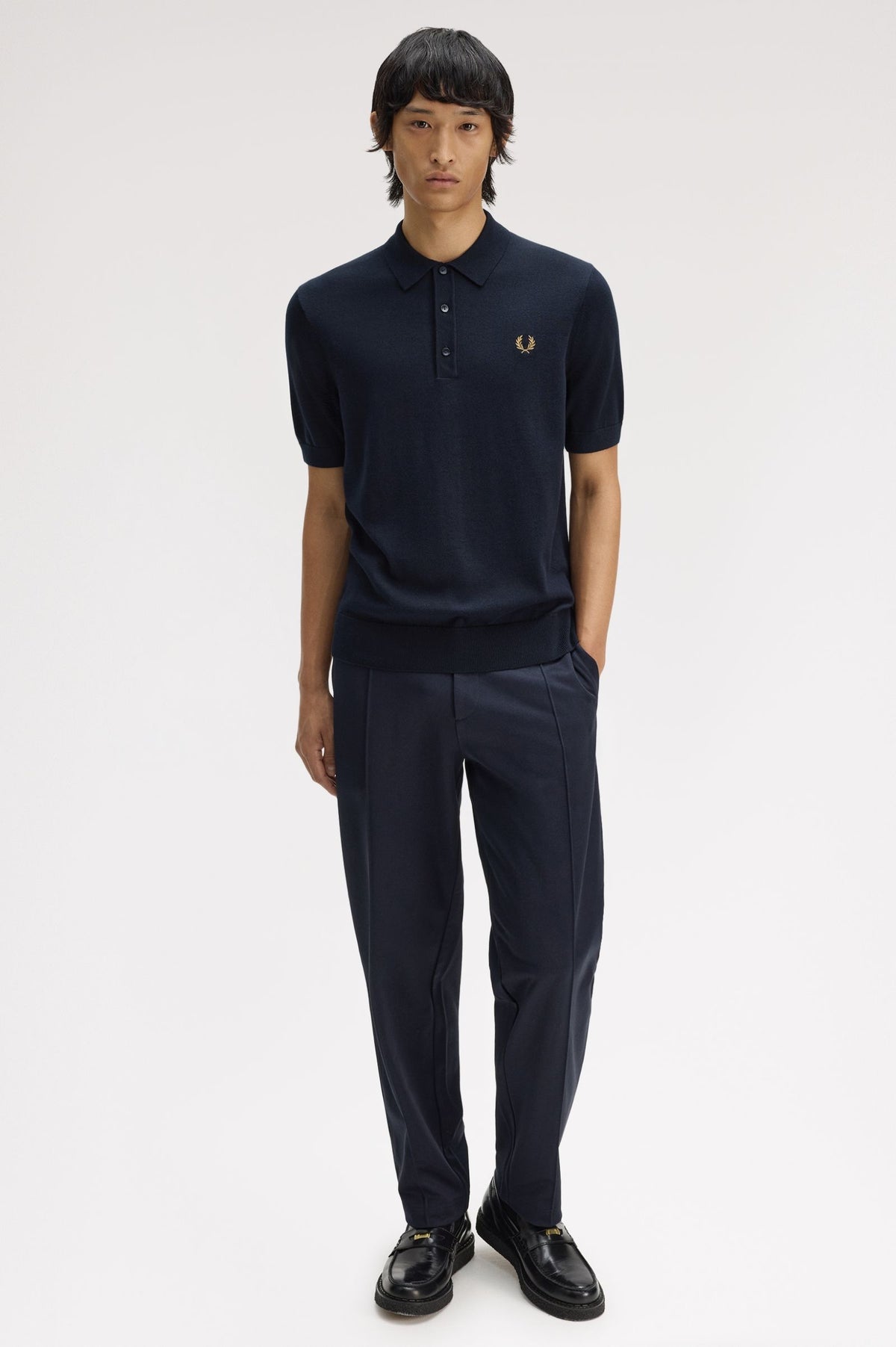 Cotton Knitted Polo Shirt- Navy Blue
