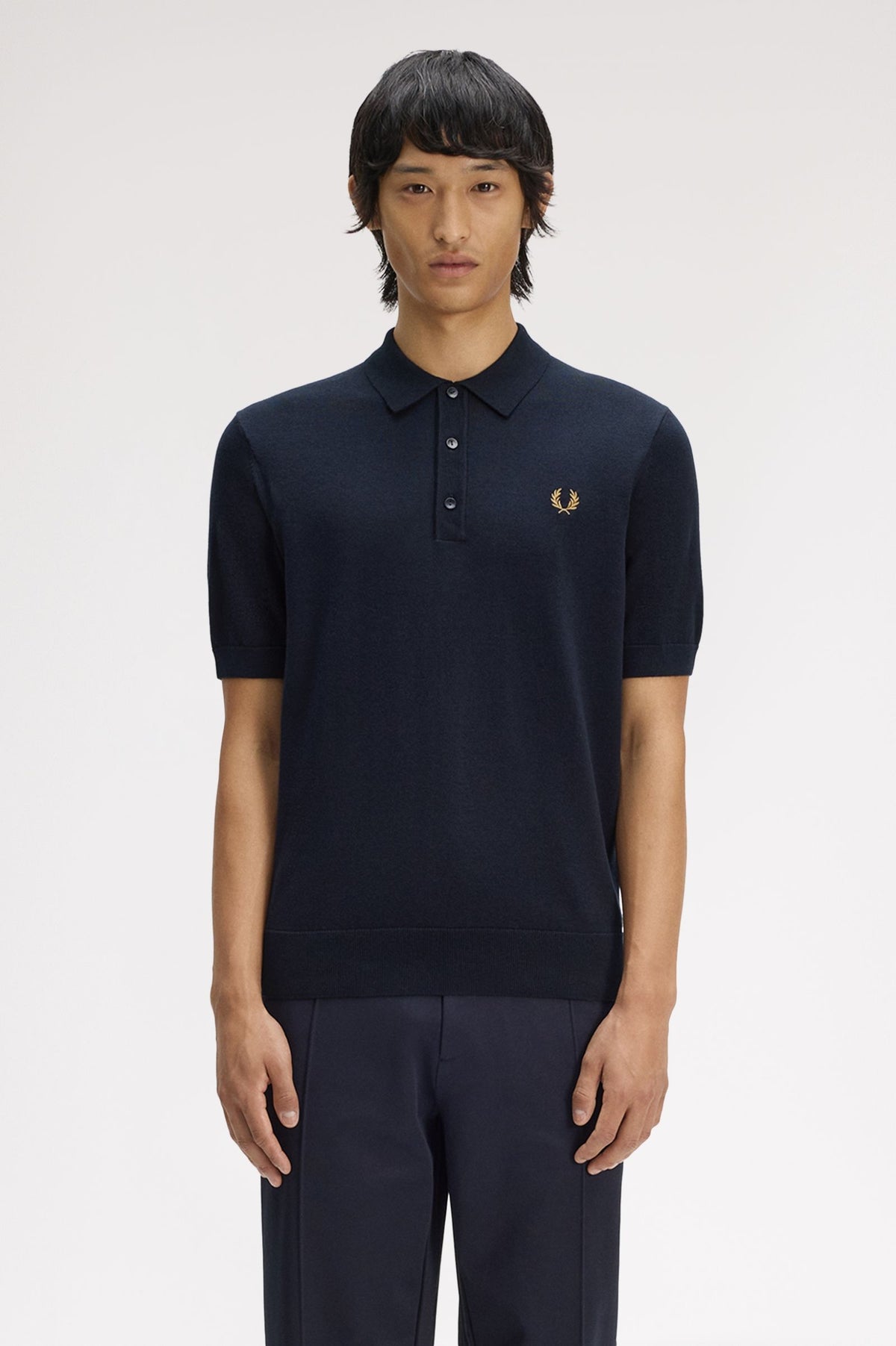 Cotton Knitted Polo Shirt- Navy Blue