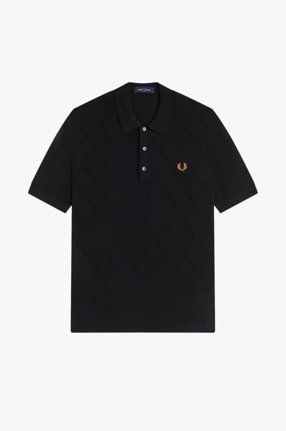 Cable Knitted Polo Shirt- BLACK