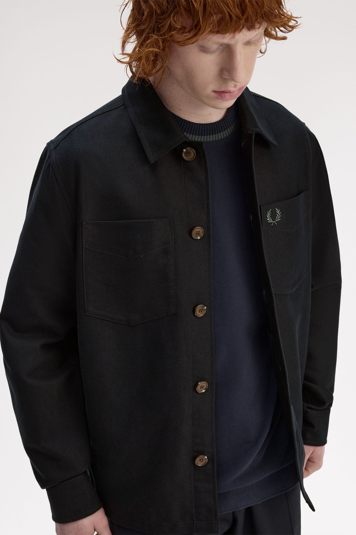 Brushed Twill Cotton Overshirt - Black