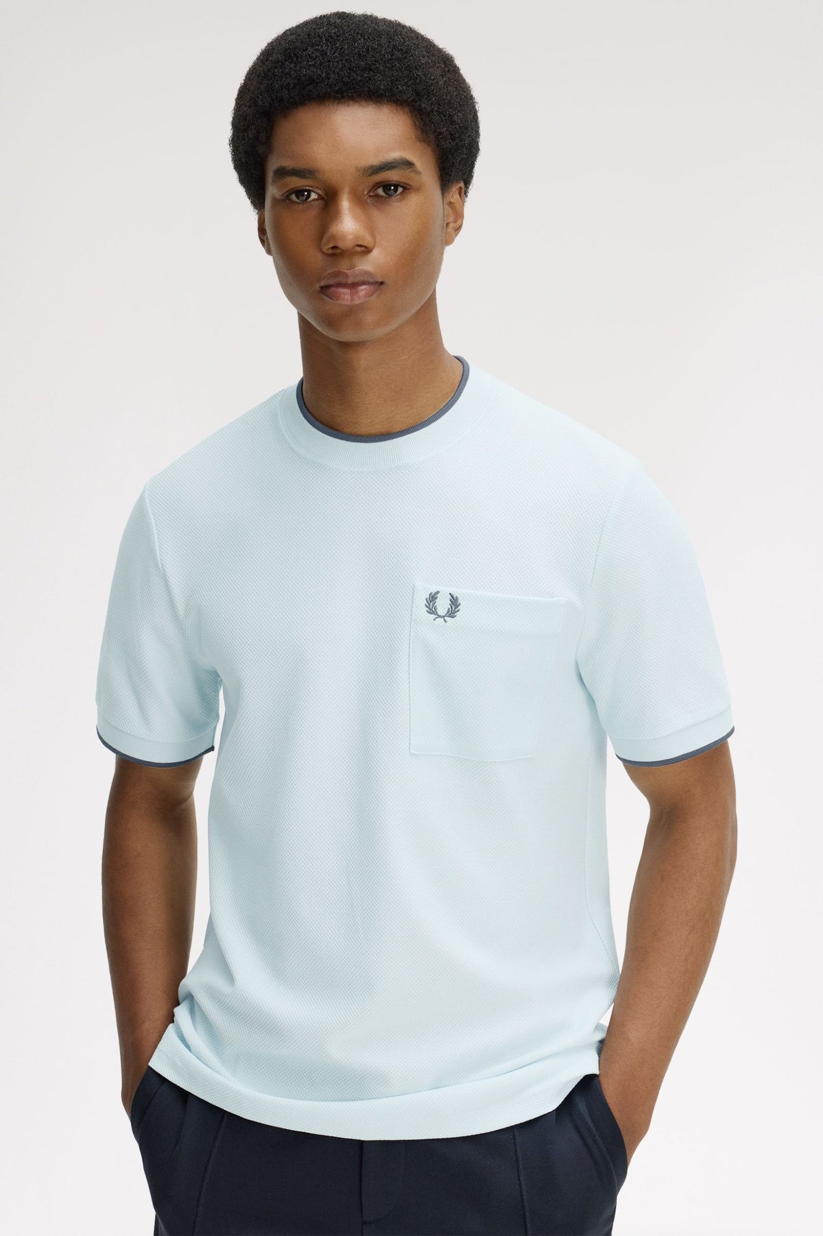 Pocket Detail Piqué T-Shirt- SKY BLUE