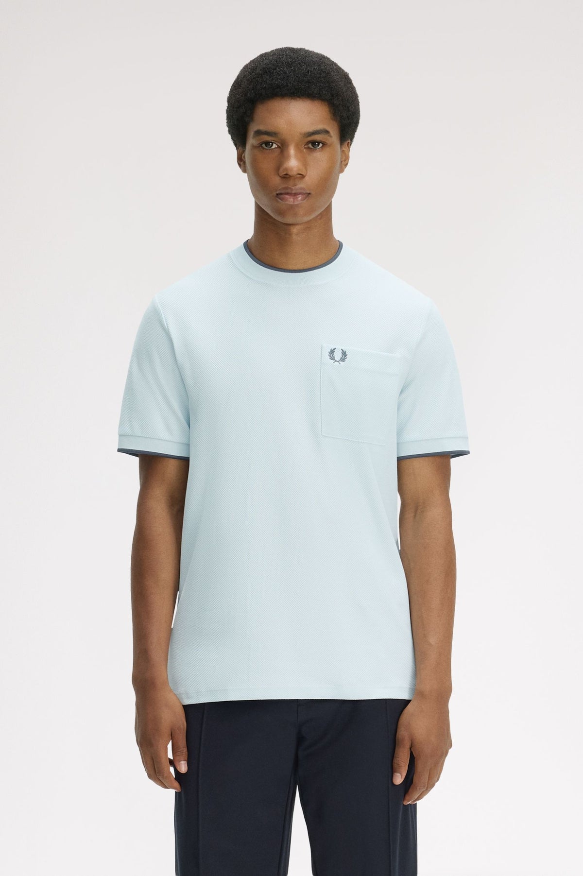 Pocket Detail Piqué T-Shirt- SKY BLUE