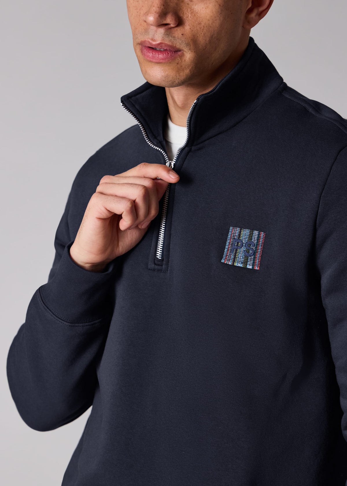 Stitch Stripe Zip Funnel Neck Sweatshirt