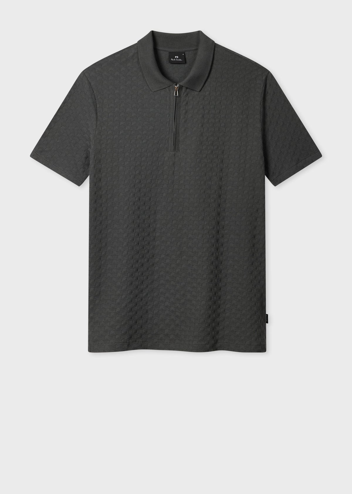 Jacquard Cotton Zip Polo Shirt- Dark Grey