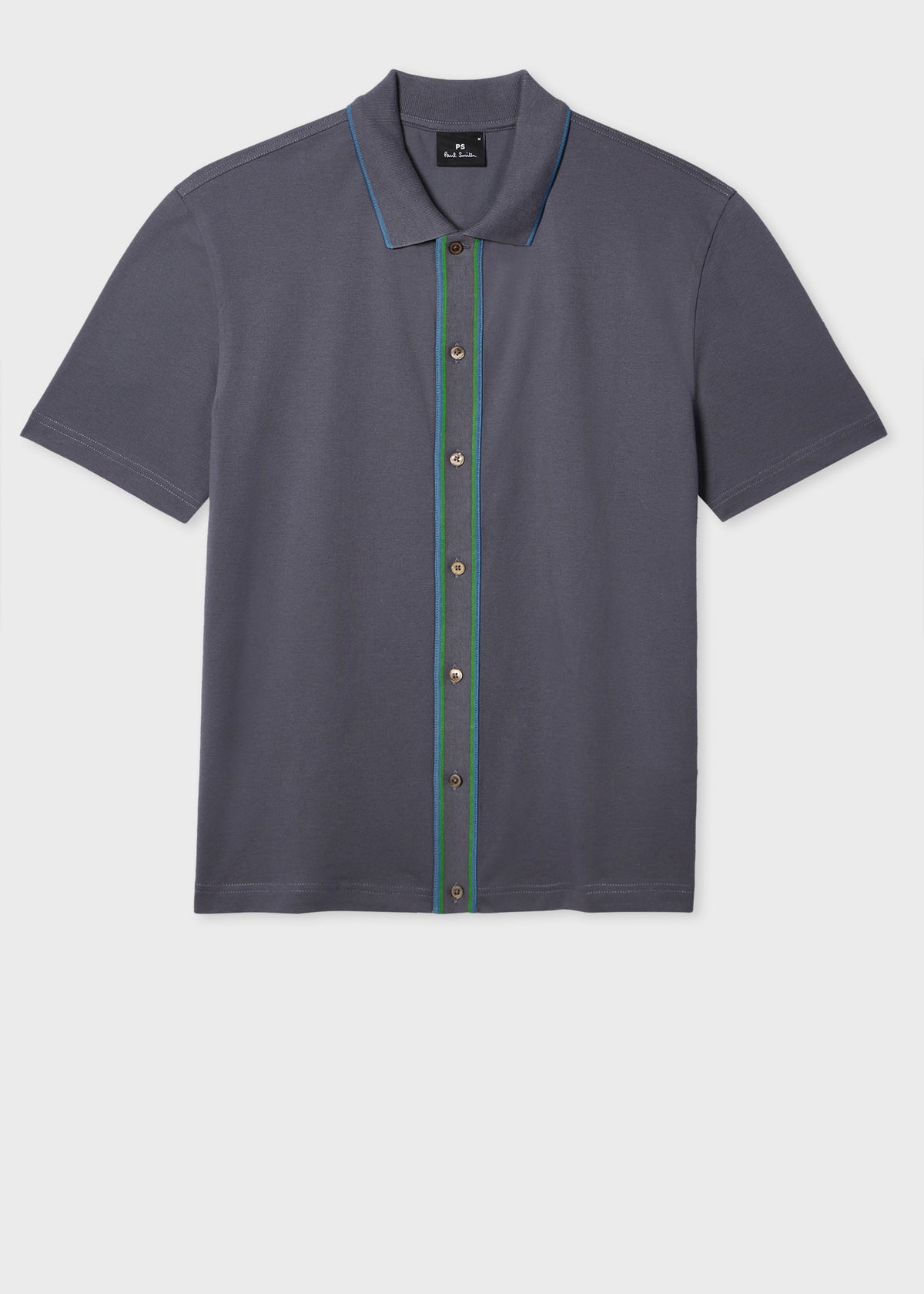 Full Button Stretch Polo Shirt - Grey