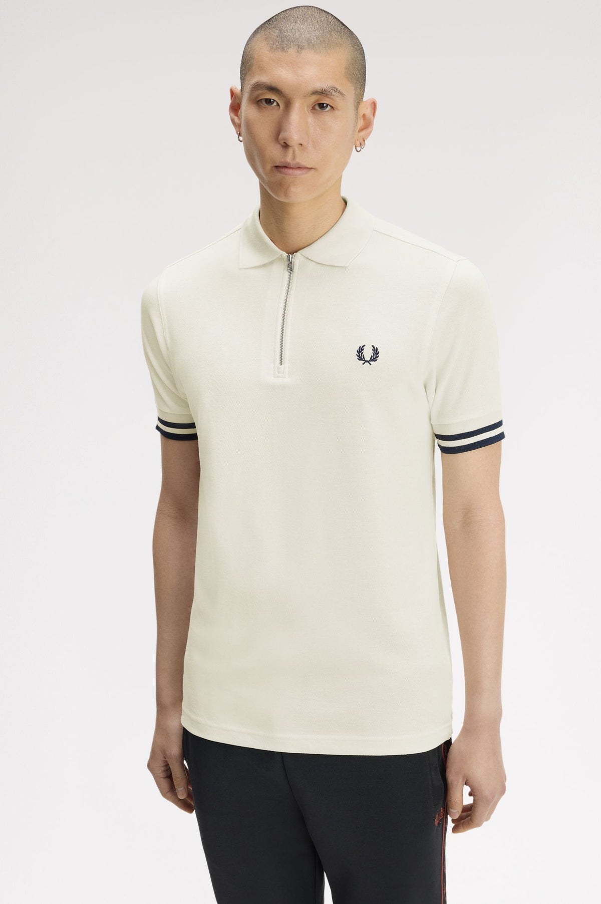 Bold Tipped Zip Polo - Ecru