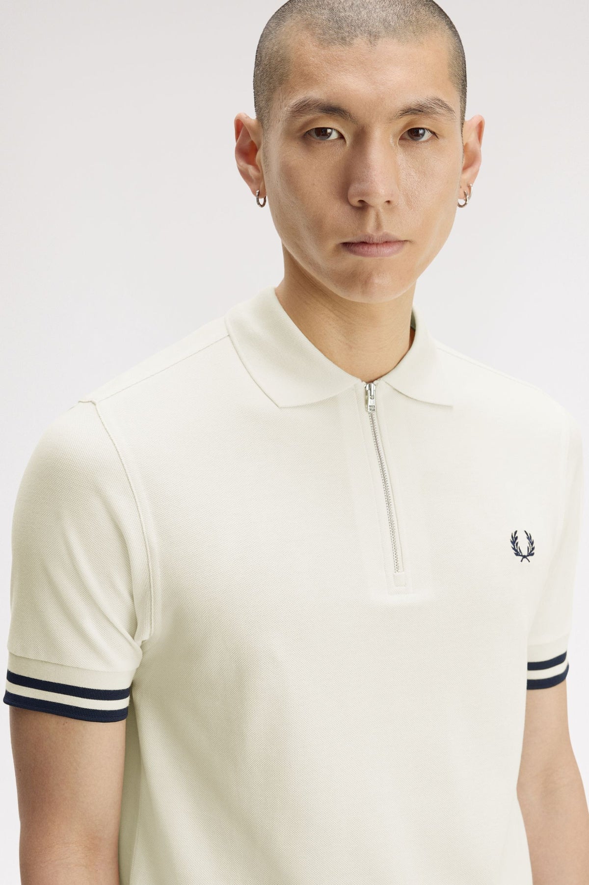 Bold Tipped Zip Polo - Ecru