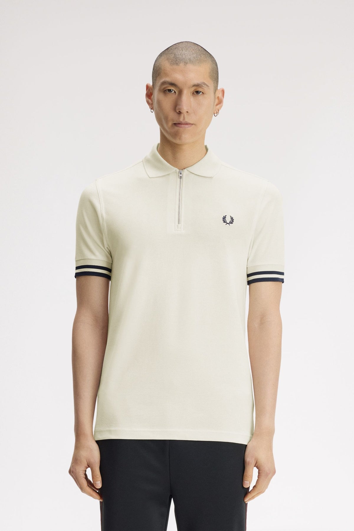 Bold Tipped Zip Polo - Ecru