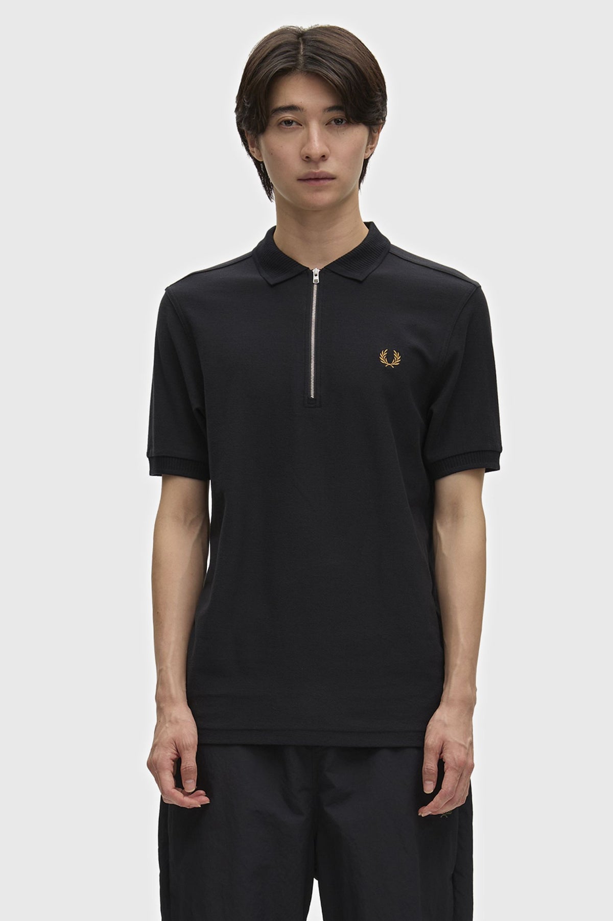 Crepe Pique Zip Polo - Black