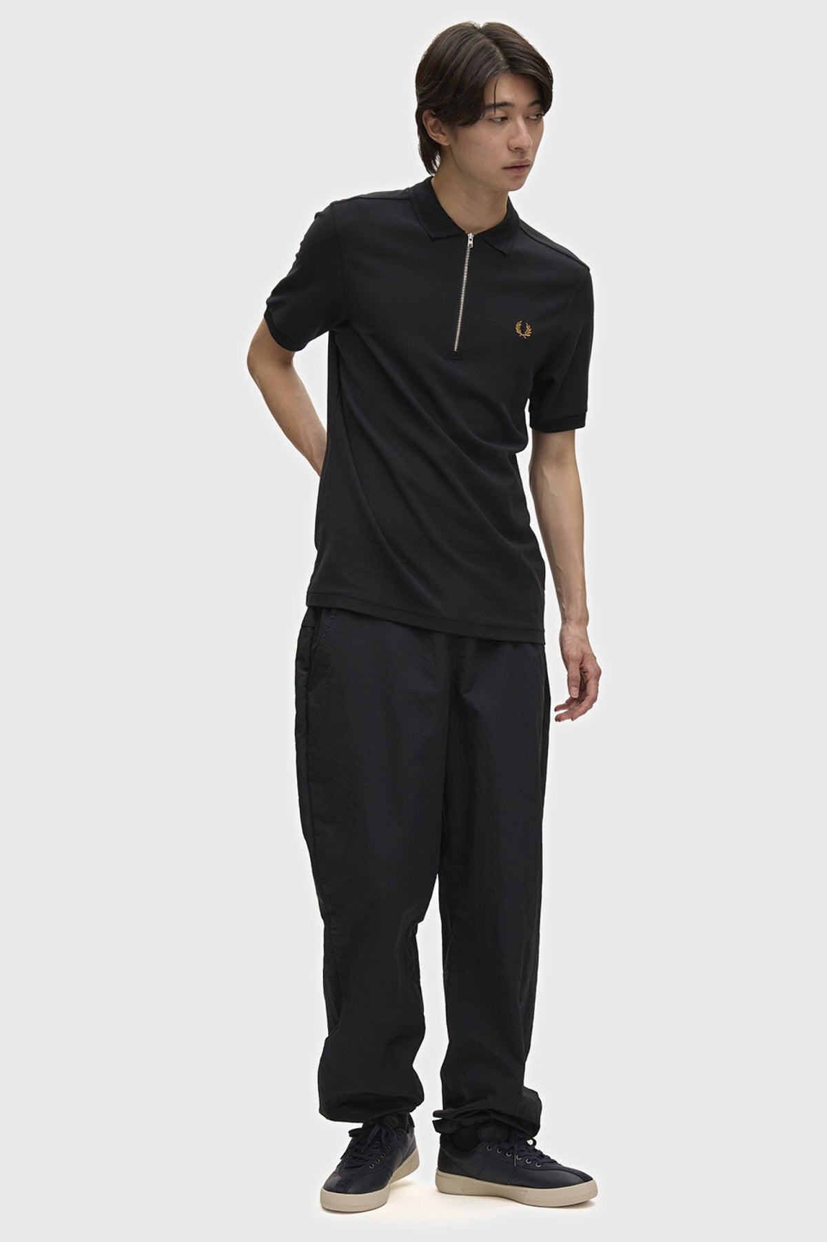 Crepe Pique Zip Polo - Black