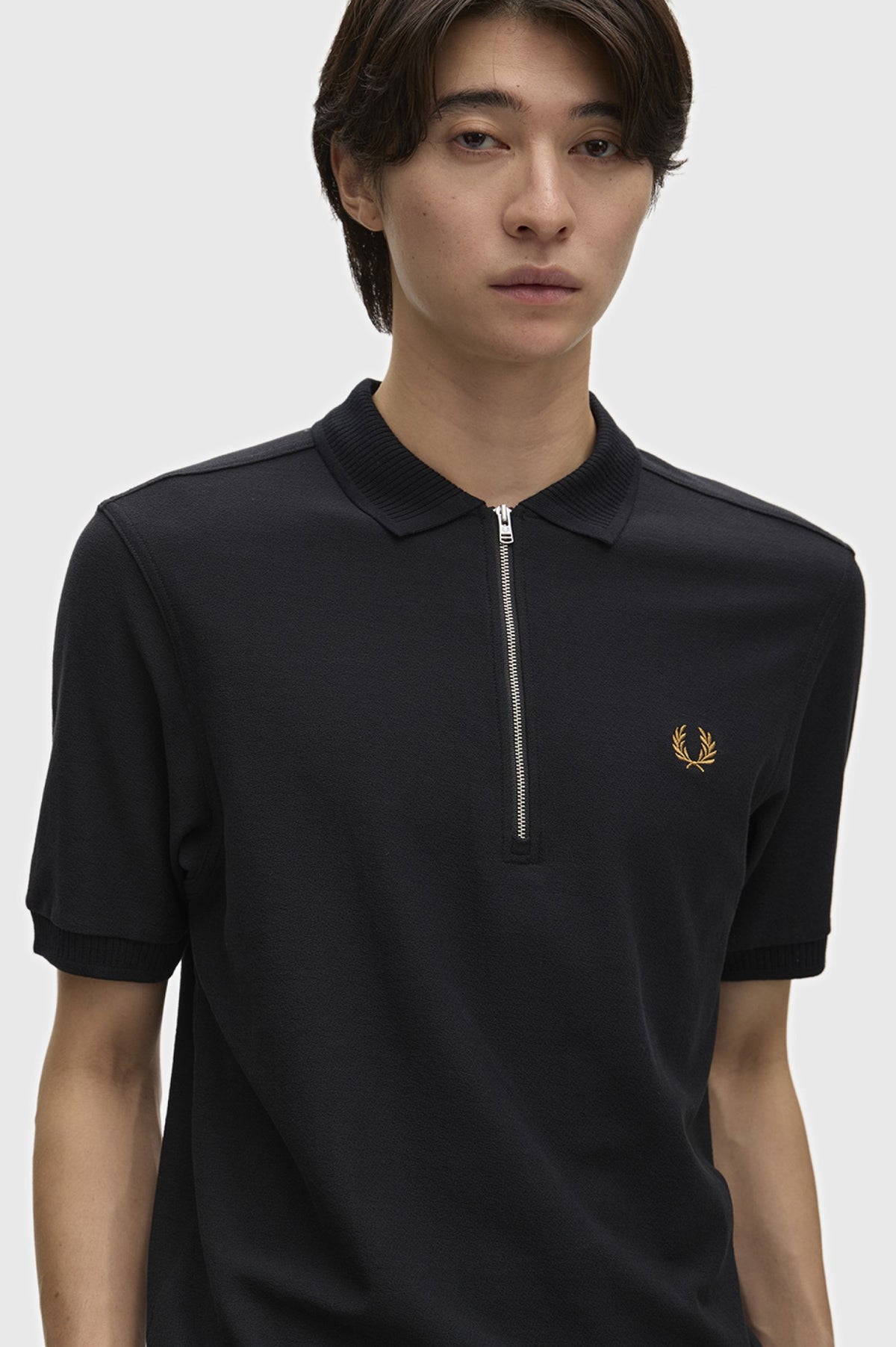 Crepe Pique Zip Polo - Black