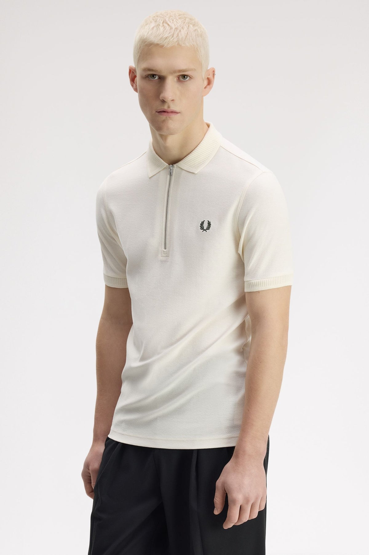 Crepe Pique Zip Polo - Ecru