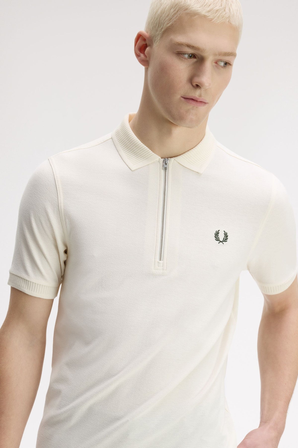 Crepe Pique Zip Polo - Ecru