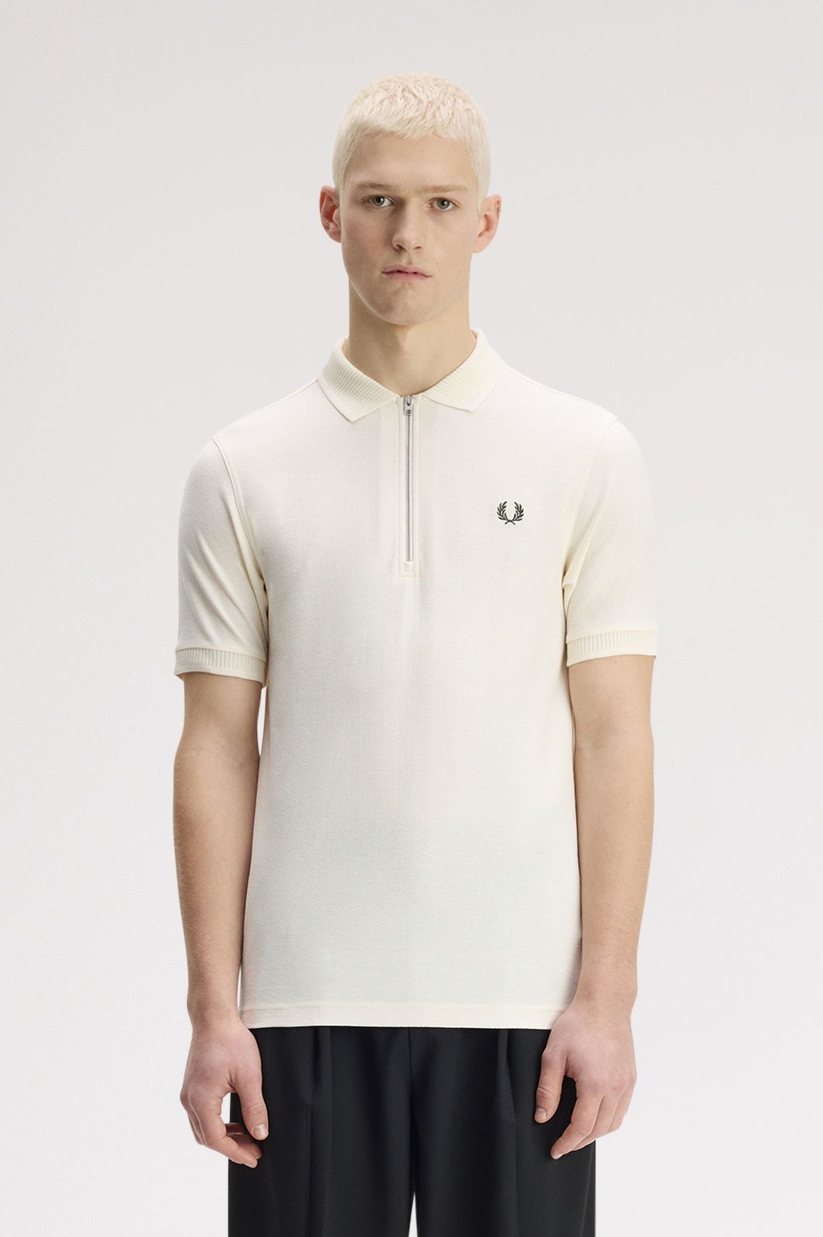 Crepe Pique Zip Polo - Ecru