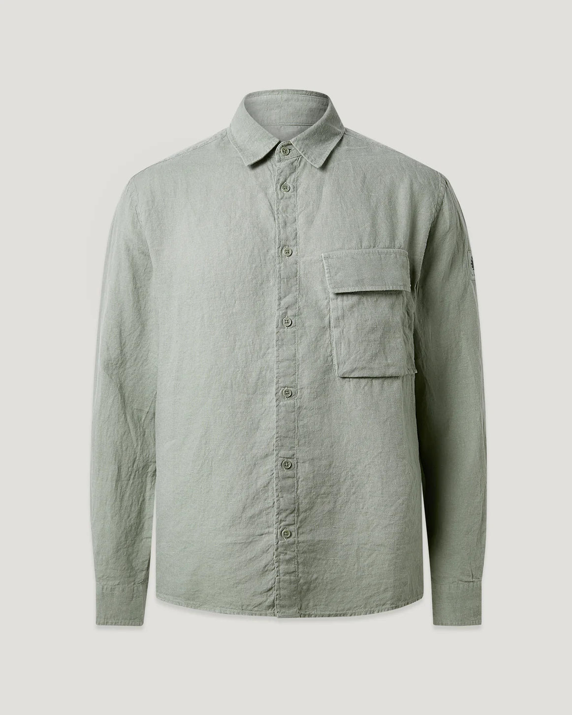 Garment Dyed Linen Long Sleeve Scale Shirt - Green