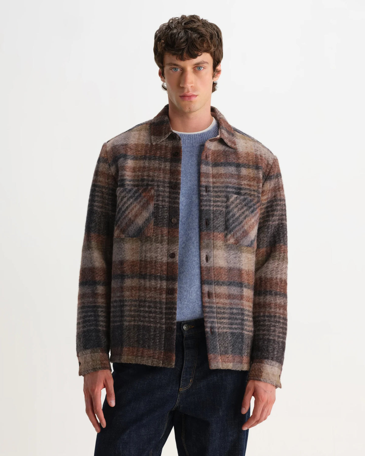 Whiting Check Wool Blend Overshirt - Brown