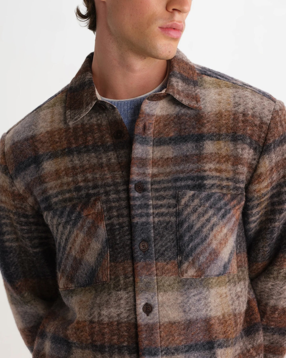 Whiting Check Wool Blend Overshirt - Brown