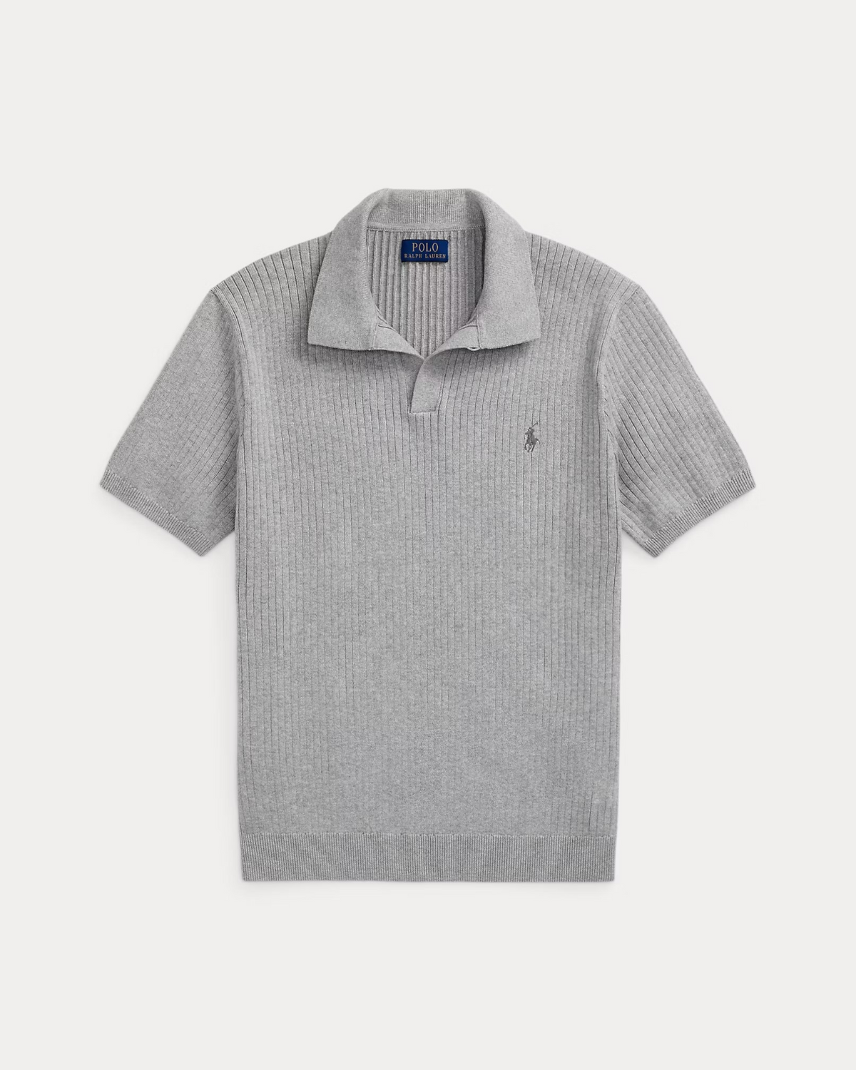 Rib-Knit Cotton Johnny-Collar Polo - Grey