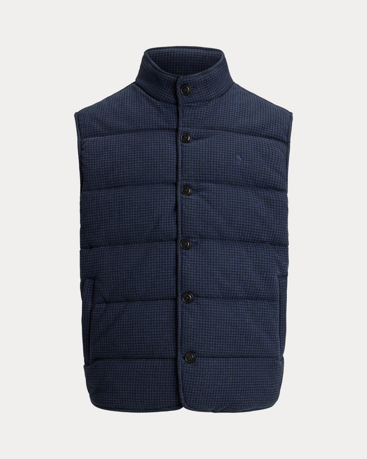 Houndstooth Print Estate Rib Gillet - Navy