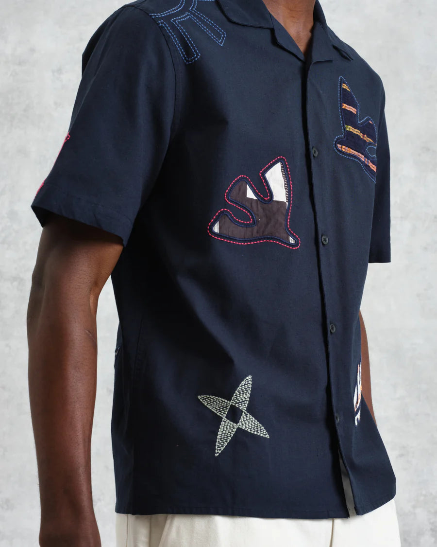 Didcot Doodle Applique Short Sleeve Shirt - Navy