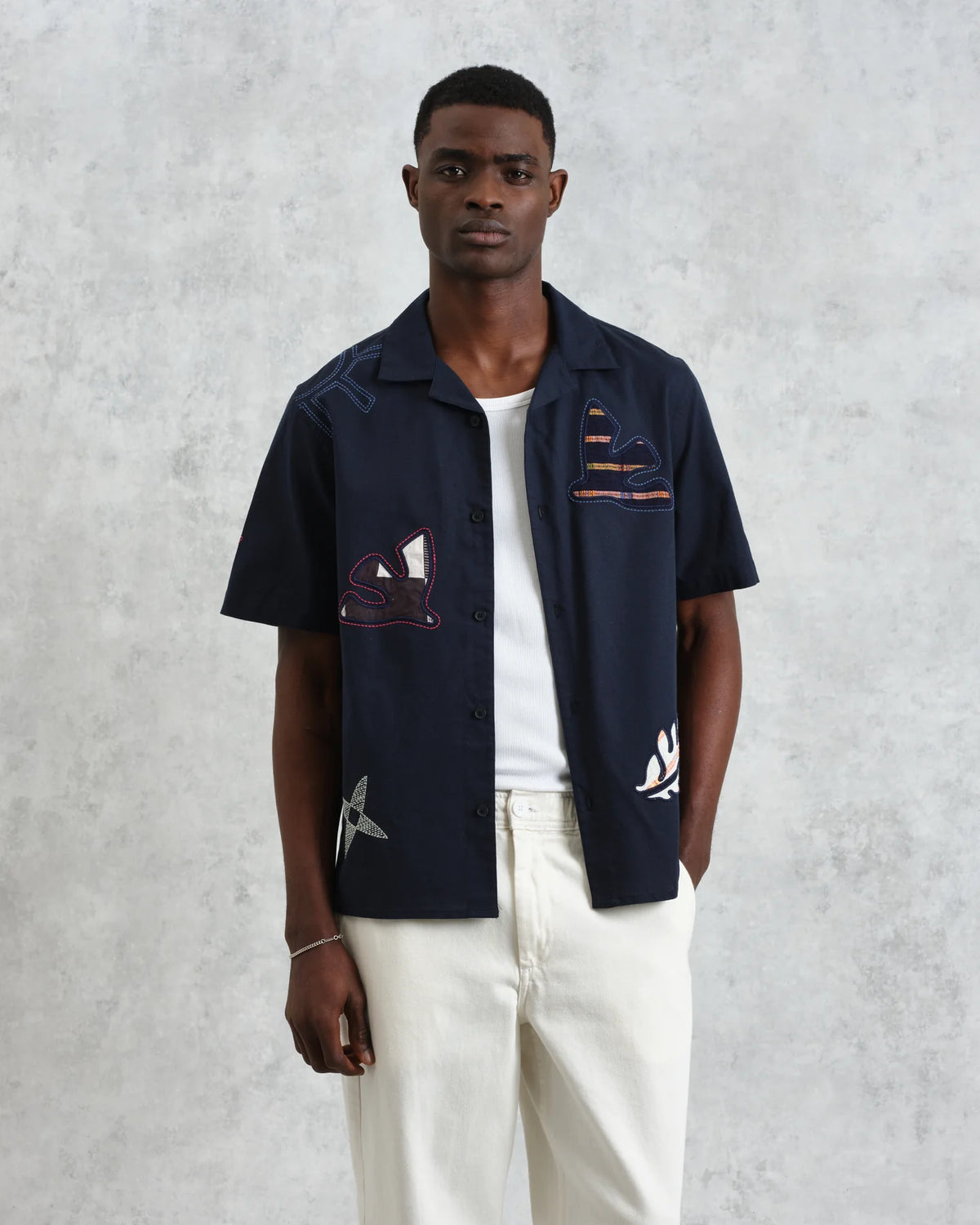 Didcot Doodle Applique Short Sleeve Shirt - Navy