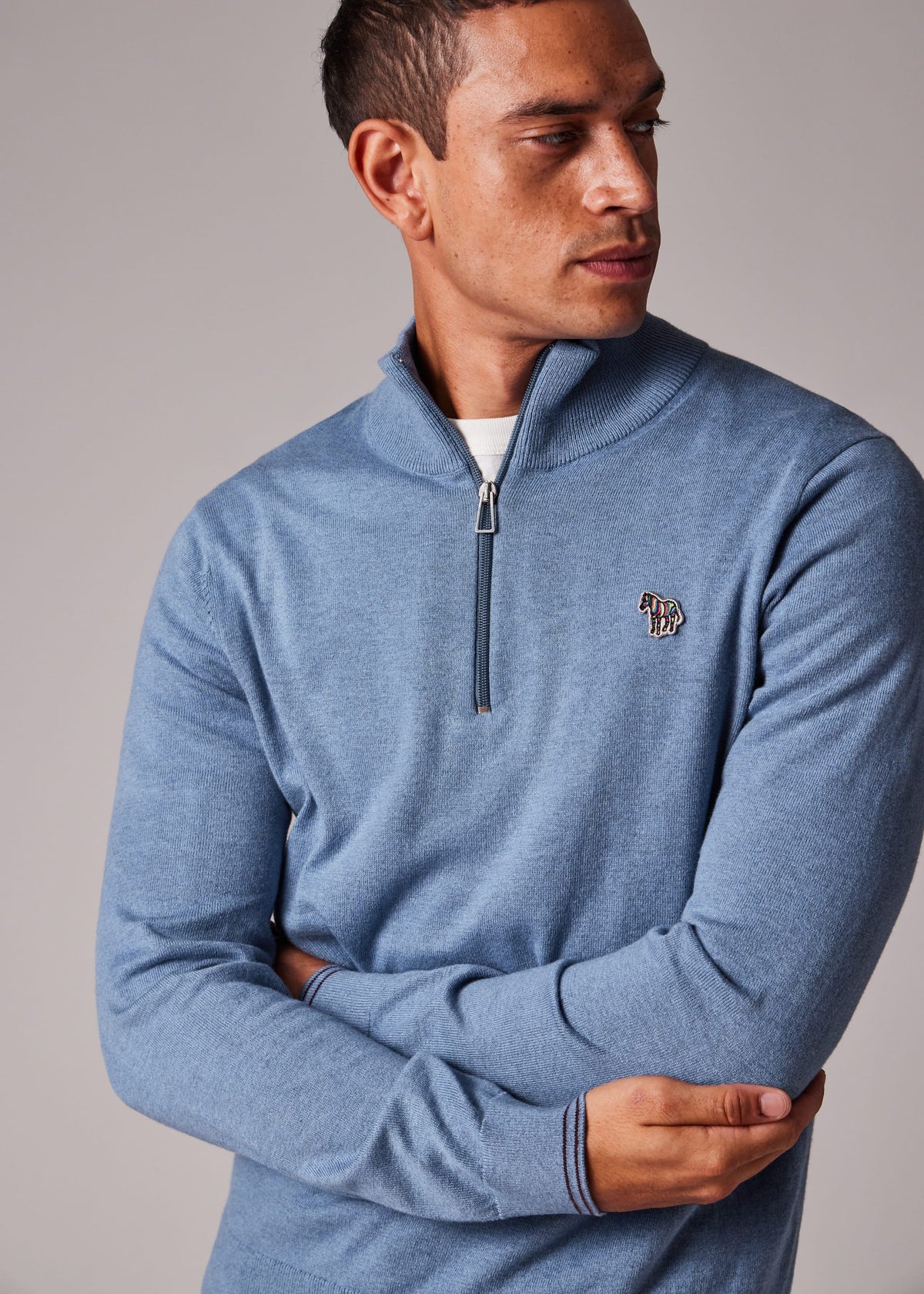 Half Zip Zebra Knitwear Sweater - Pale Blue