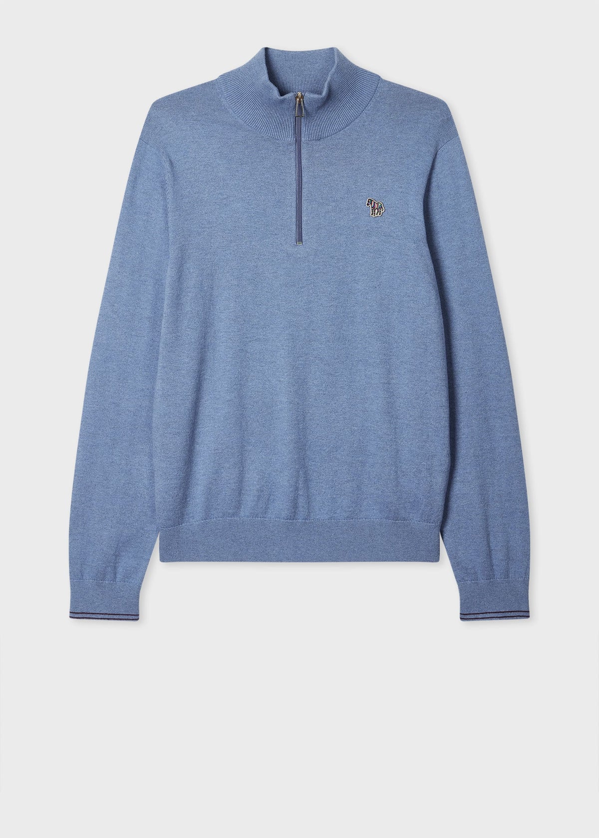 Half Zip Zebra Knitwear Sweater - Pale Blue