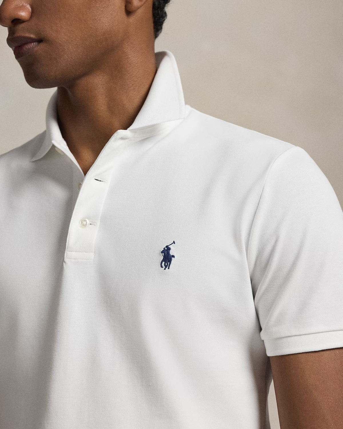 Custom Slim Fit Stretch Mesh Polo - White