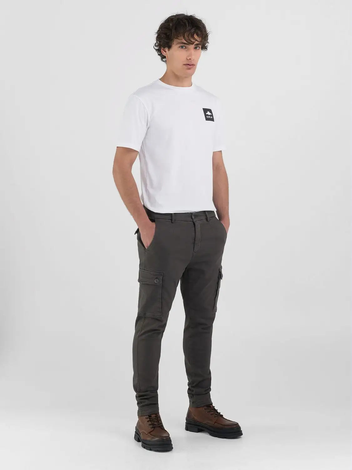 Hyperflex Jaan M9649E Slim Fit Cargo Chino - Wood Grey