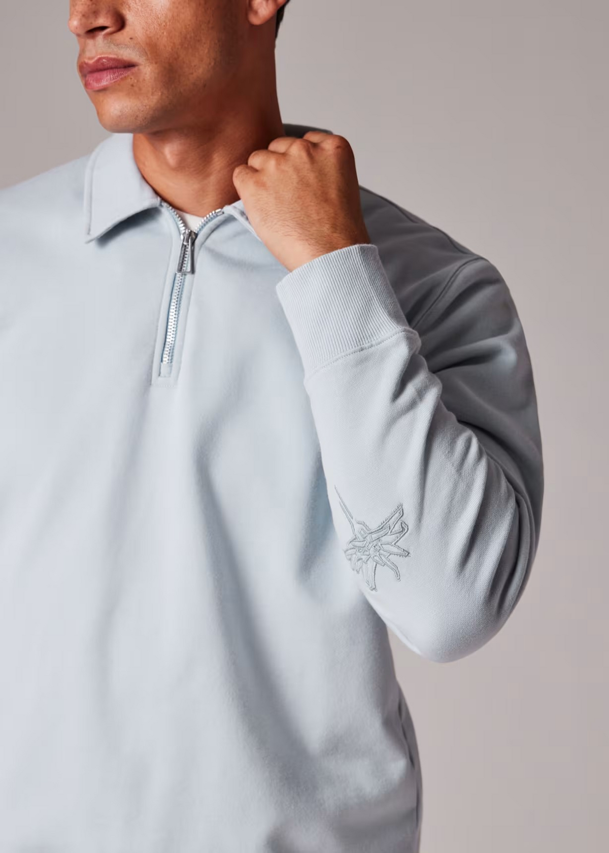 Organic Cotton Zip-Neck Sweatshirt - Sky Blue