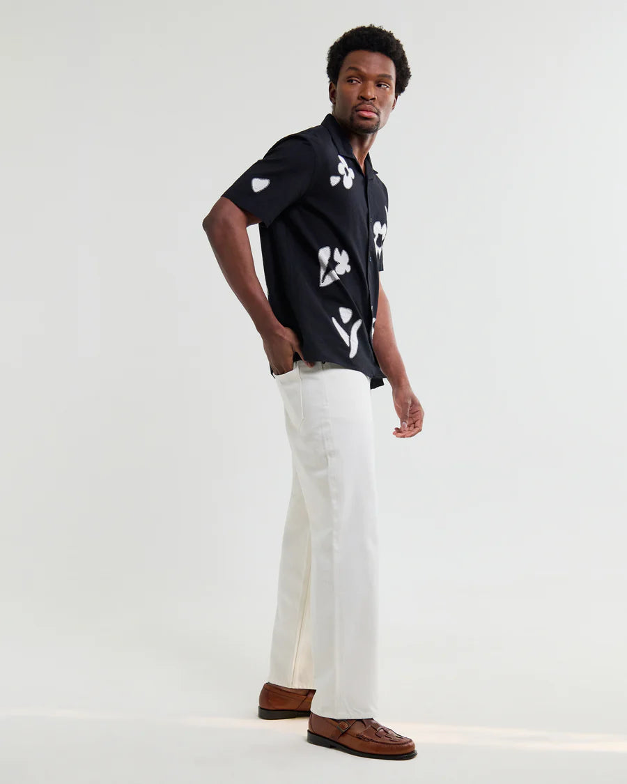 Didcot -Abstract Applique Short-Sleeve Shirt- Black and Beige