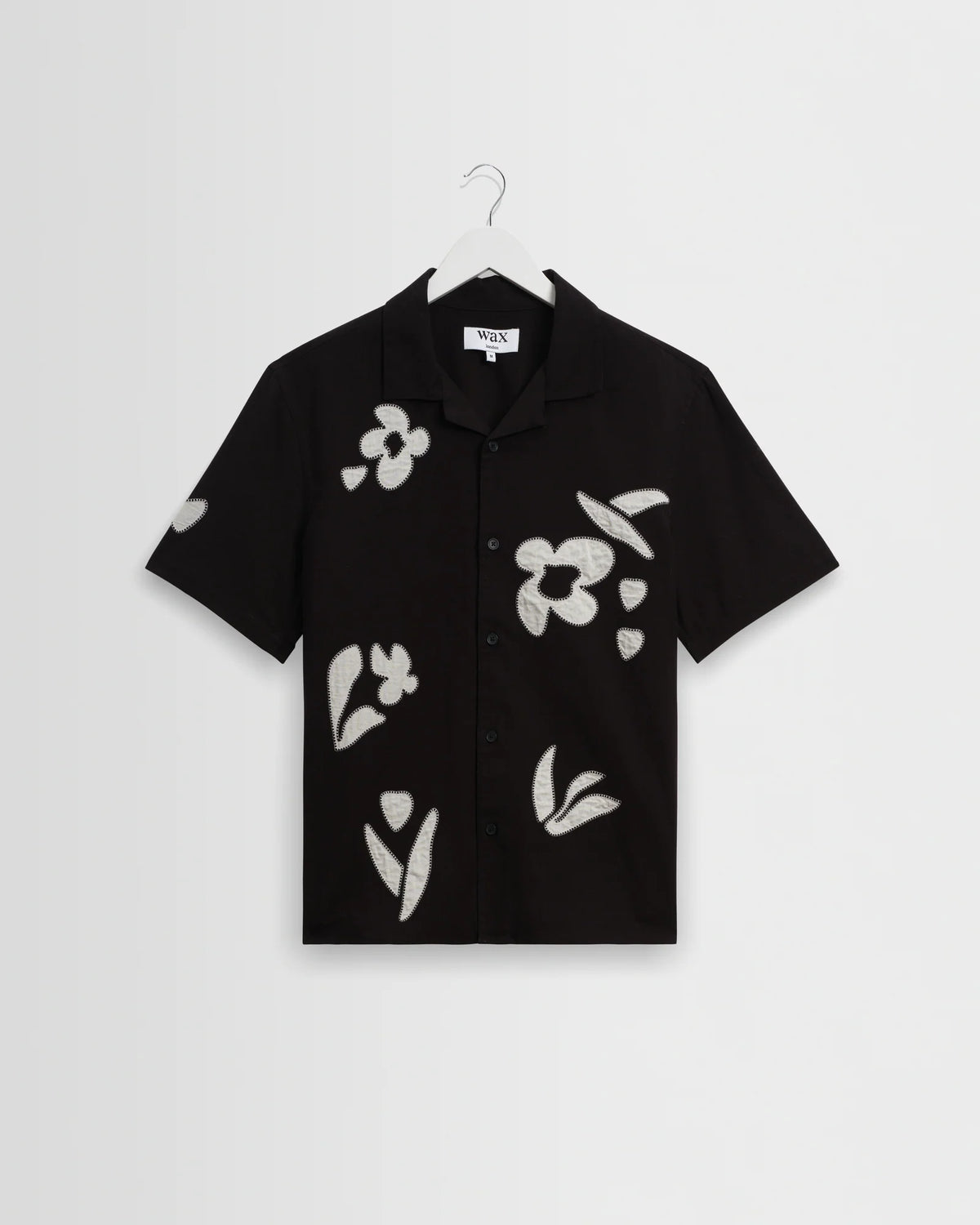 Didcot -Abstract Applique Short-Sleeve Shirt- Black and Beige