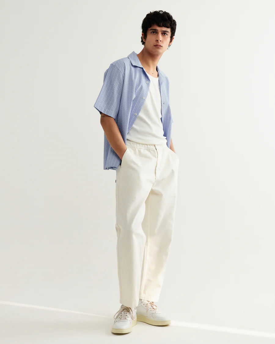 Didcot - Seersucker Stripe Short-Sleeve Shirt- Blue and Ecru